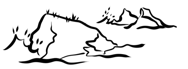 Black and white illustration of a reclining polar bear facing left, with distinct outlines and shadowing.