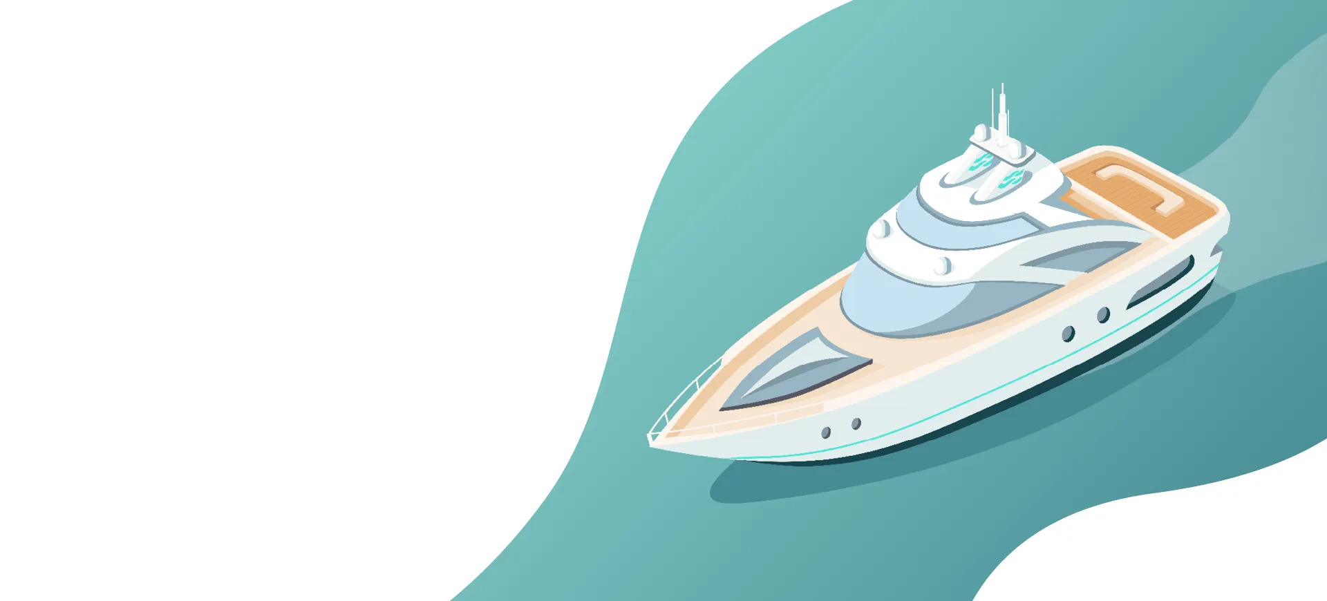 Illustration of a sleek, modern yacht cruising on blue-green water, with a hint of Princess Yacht Insurance branding against the white background.